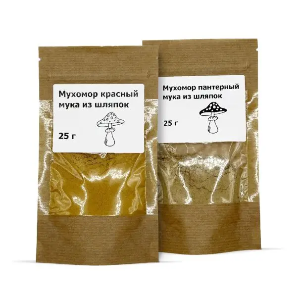 Комбо Мухомор мука из шляпок  2в1: мухоморы красный и пантерный